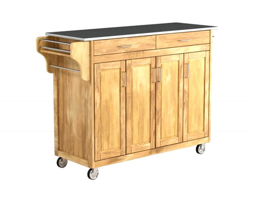 FaFurn - Stainless Steel Top Wooden Kitchen Cart Island with Casters