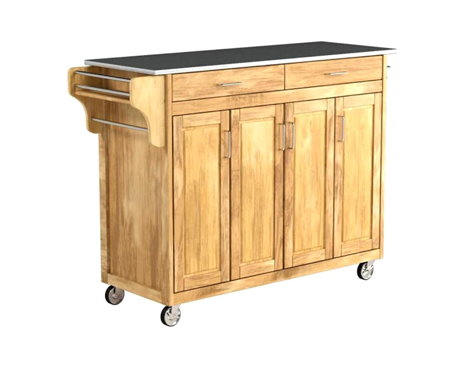 FaFurn - Stainless Steel Top Wooden Kitchen Cart Island with Casters