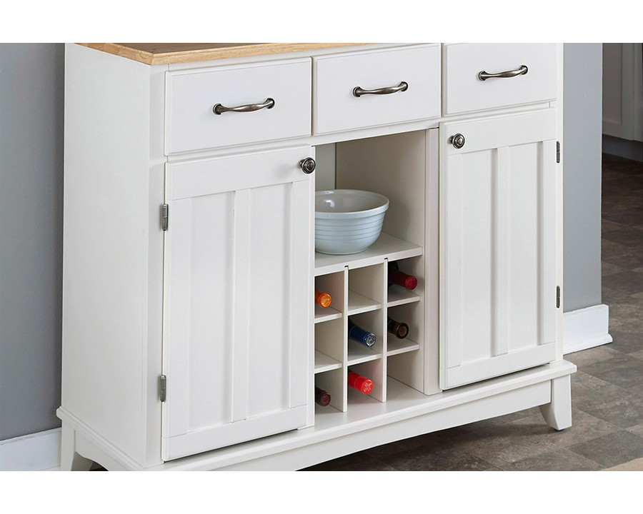 FaFurn - Natural Wood Top Kitchen Island Sideboard Cabinet Wine Rack in White