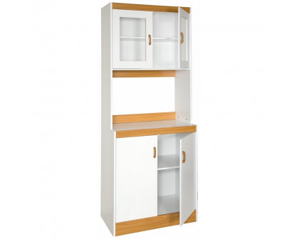 FaFurn - Tall Kitchen Cabinet with Microwave Space in White