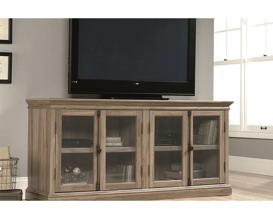 FaFurn - Salt Oak Wood Finish TV Stand with Tempered Glass Doors Fits Up To 80-Inch Tv