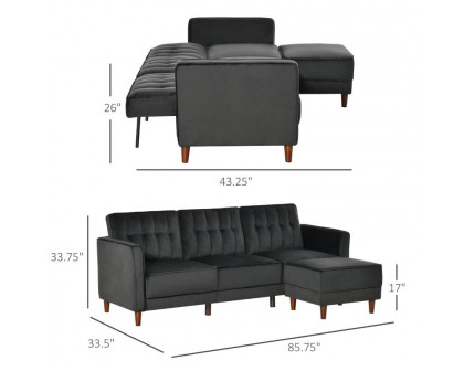 FaFurn - Modern Reversible L-Shaped Sectional in Black