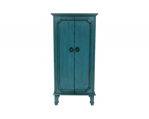 FaFurn - Vintage Turquoise Hand Painted Jewelry Armoire with Antique Drawer Pulls