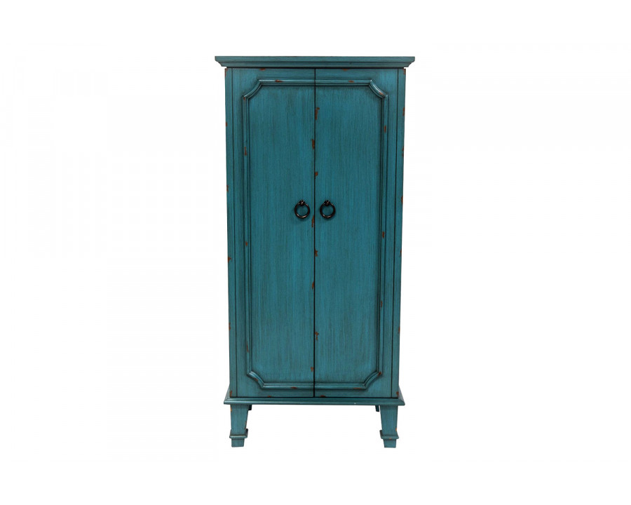 FaFurn - Vintage Turquoise Hand Painted Jewelry Armoire with Antique Drawer Pulls