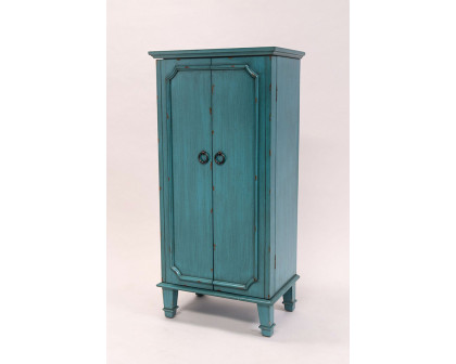 FaFurn - Vintage Turquoise Hand Painted Jewelry Armoire with Antique Drawer Pulls