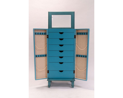 FaFurn - Vintage Turquoise Hand Painted Jewelry Armoire with Antique Drawer Pulls