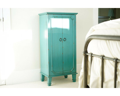 FaFurn - Vintage Turquoise Hand Painted Jewelry Armoire with Antique Drawer Pulls