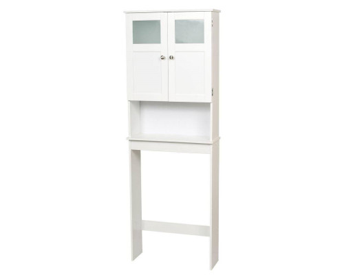 FaFurn - Bathroom Storage Cabinet with Glass Panel Doors in White