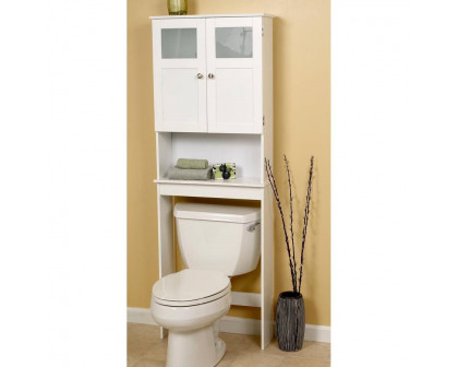 FaFurn Bathroom Storage Cabinet with Glass Panel Doors - White