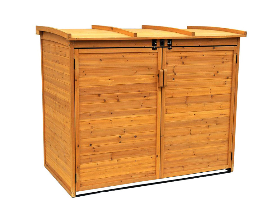 FaFurn - Outdoor 65 X 38 Inch Wood Storage Shed For Trash Garbage Recycle Bins