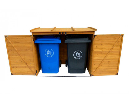 FaFurn - Outdoor 65 X 38 Inch Wood Storage Shed For Trash Garbage Recycle Bins