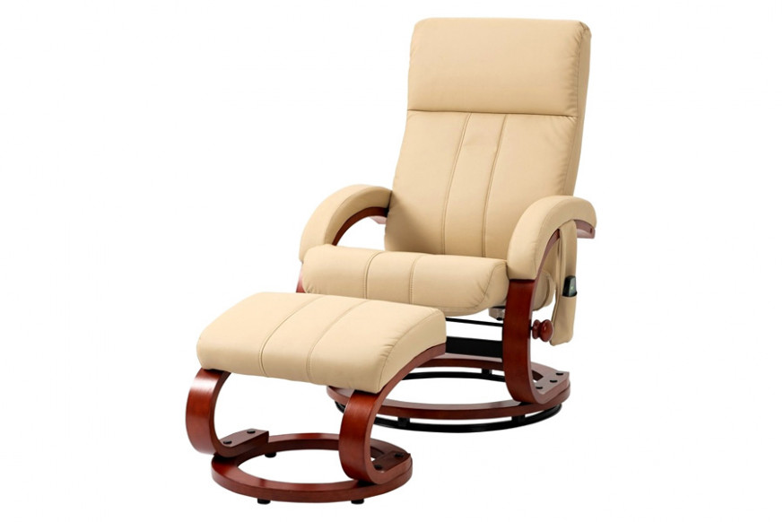 FaFurn™ Adjustable Faux Leather Electric Remote Massage Recliner Chair 899 W/ Ottoman - Beige