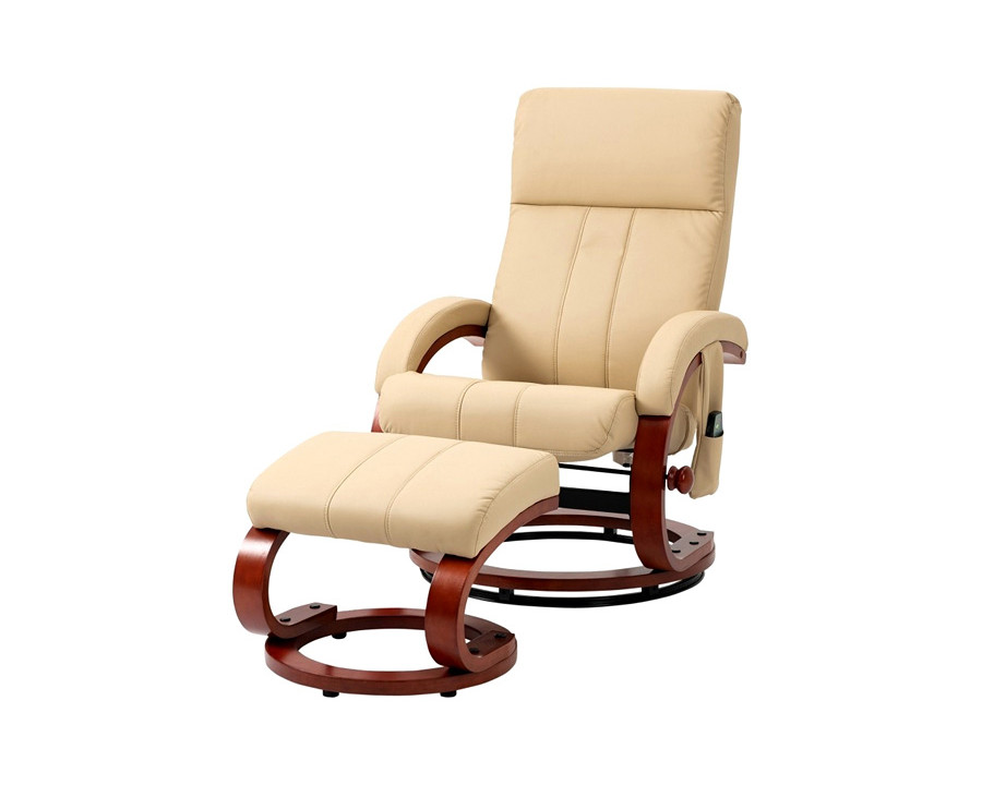 FaFurn Adjustable Faux Leather Electric Remote Massage Recliner Chair 899 W/ Ottoman - Beige