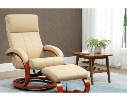 FaFurn™ Adjustable Faux Leather Electric Remote Massage Recliner Chair 899 W/ Ottoman - Beige