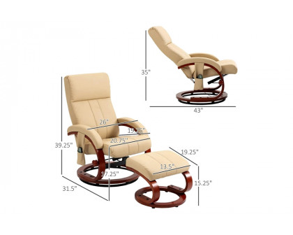 FaFurn™ Adjustable Faux Leather Electric Remote Massage Recliner Chair 899 W/ Ottoman - Beige