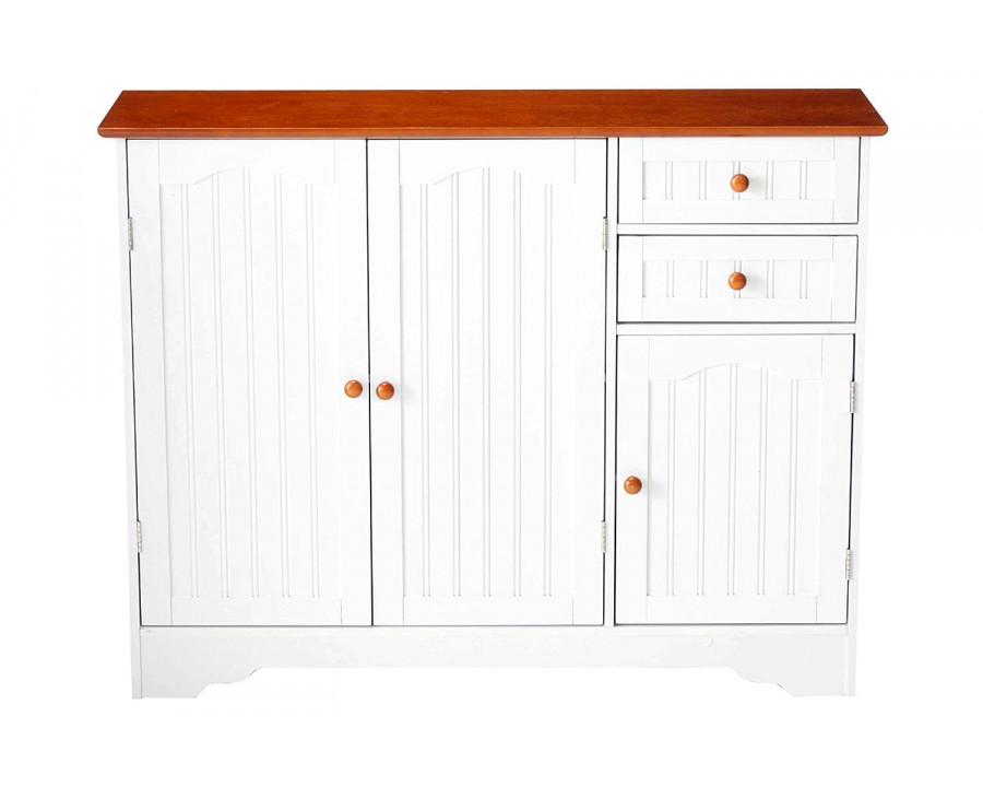 FaFurn Sideboard Buffet Cabinet with Finish Top and Knobs - White/Walnut