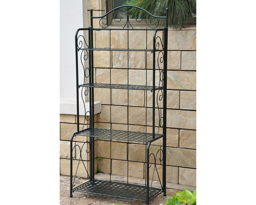 FaFurn - Indoor/Outdoor Folding Iron 4-Shelf Bakers Rack in Bronze with Lattice Shelves