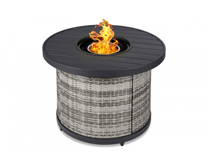 FaFurn - 50,000 Btu Wicker Round Lp Gas Propane Fire Pit with Faux Wood Tabletop and Cover