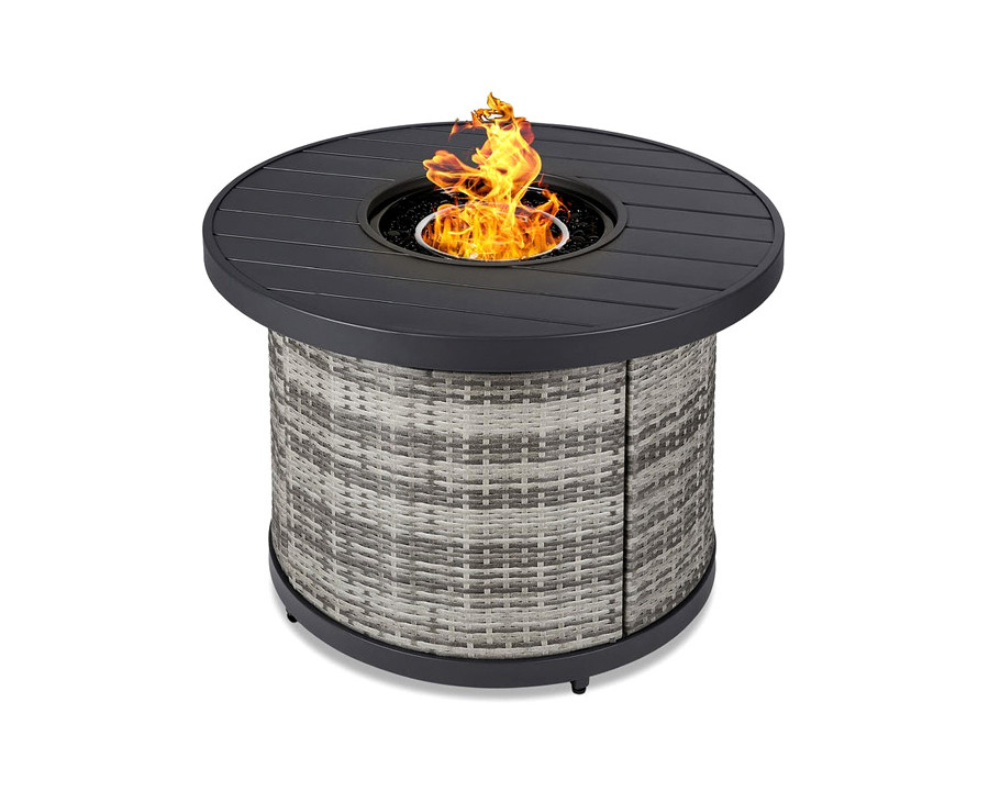 FaFurn 50,000 Btu Wicker Round Lp Gas Propane Fire Pit with Faux Wood Tabletop and Cover - Gray