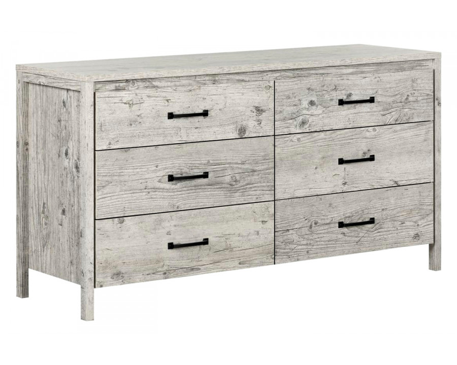 FaFurn Modern 6 Drawer Double Dresser - Washed Pine