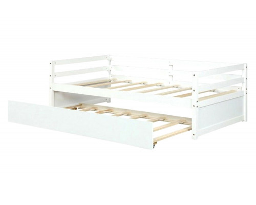 FaFurn Twin/Twin Dorm Style Trundle Daybed Platform Bed Frame - White