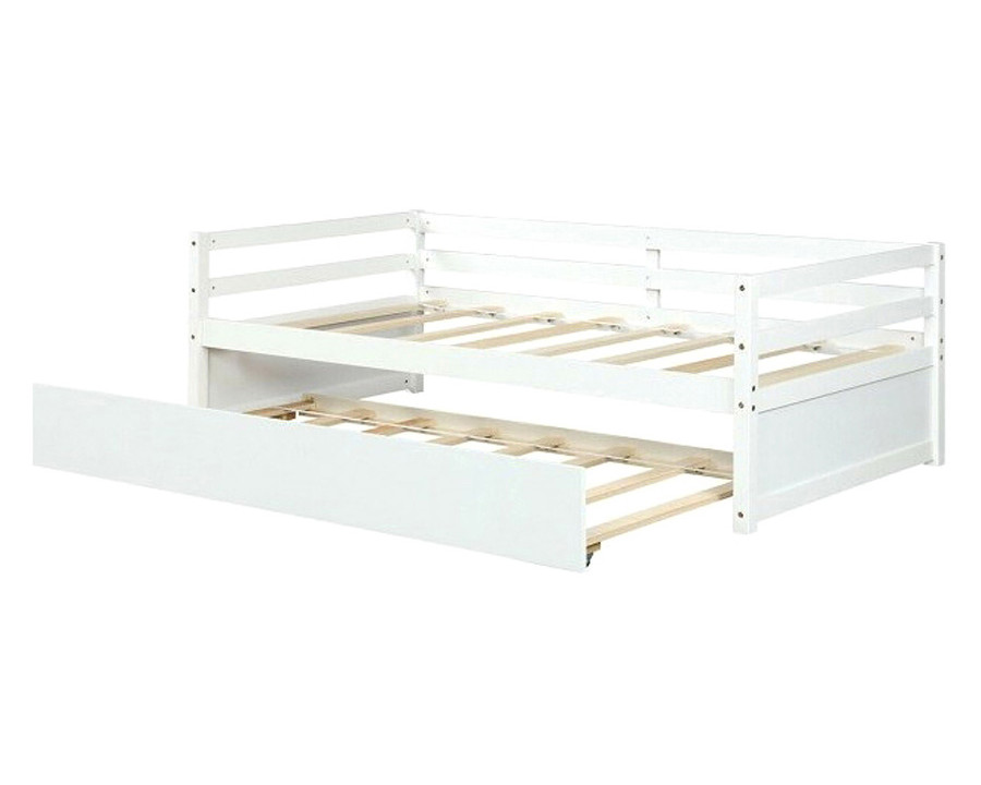 FaFurn Twin/Twin Dorm Style Trundle Daybed Platform Bed Frame - White