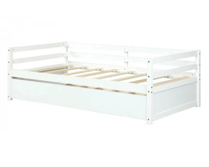 FaFurn Twin/Twin Dorm Style Trundle Daybed Platform Bed Frame - White