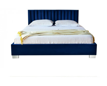 FaFurn - Navy Blue Flannel Tufted Upholstered Platform Bed in Queen Size