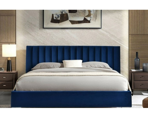 FaFurn - Navy Blue Flannel Tufted Upholstered Platform Bed in Queen Size