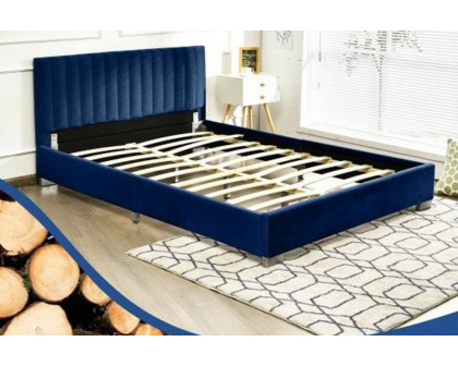 FaFurn - Navy Blue Flannel Tufted Upholstered Platform Bed in Queen Size