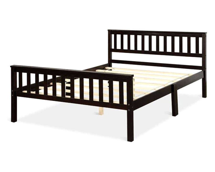 FaFurn - Full Size Modern Espresso Solid Pine Wooden Platform Bed Frame