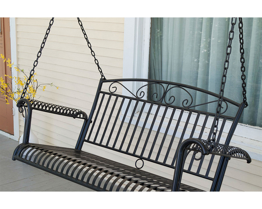 FaFurn - Wrought Iron Outdoor Patio 4-Ft Porch Swing in Black