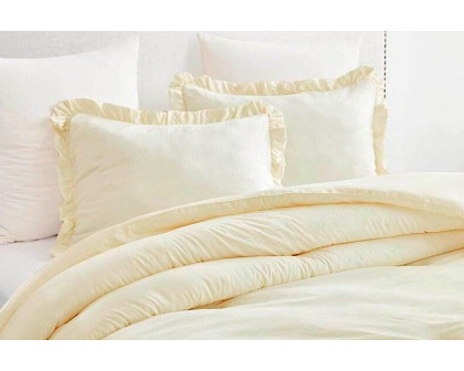 FaFurn Full Size 3-Piece Ruffled Edge Comforter Set - Ivory, Stone Wash/Microfiber