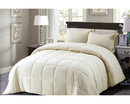 FaFurn Traditional Microfiber Reversible 3 Piece Comforter Set - Ivory, King Size/California King