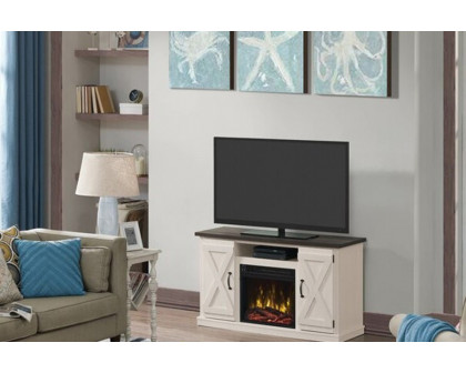 FaFurn Farmhouse TV Entertainment Electric Fireplace - Rustic Ivory/Espresso