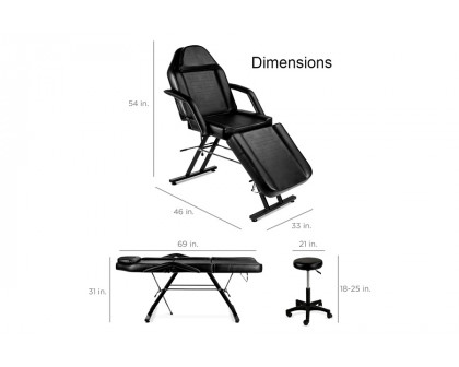 FaFurn - Black Adjustable Massage Bed Salon Chair with Hydraulic Stool