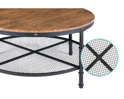 FaFurn™ - Farmhome Industrial Wood Steel Coffee Table 2-Tier Round with Storage Shelves