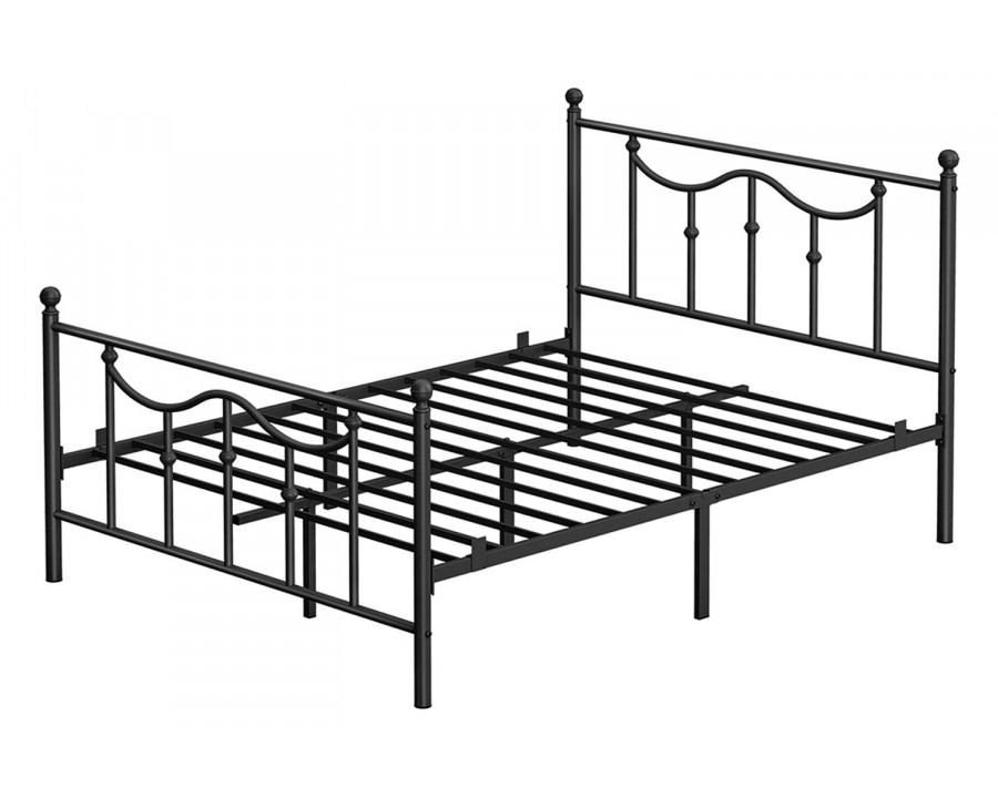 FaFurn - Queen Matte-Black Metal Platform Bed Frame with Headboard and Footboard