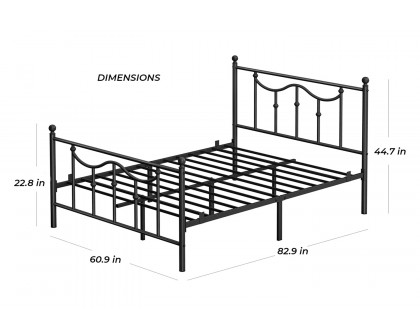 FaFurn - Queen Matte-Black Metal Platform Bed Frame with Headboard and Footboard