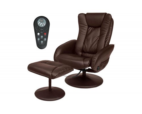 FaFurn Sturdy Faux Leather Electric Massage Recliner Chair with Ottoman - Brown