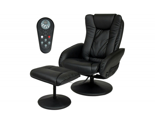 FaFurn Sturdy Faux Leather Electric Massage Recliner Chair with Ottoman - Black