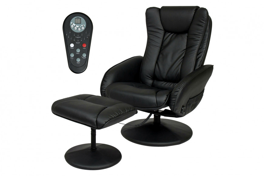 FaFurn™ Sturdy Faux Leather Electric Massage Recliner Chair with Ottoman - Black