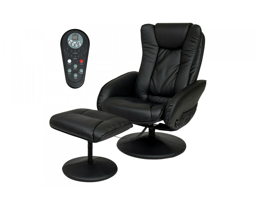 FaFurn Sturdy Faux Leather Electric Massage Recliner Chair with Ottoman - Black