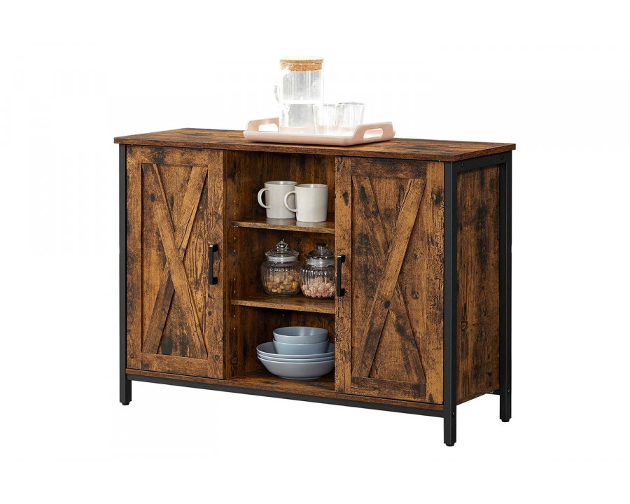 FaFurn - Rustic Farmhome 2 Barn Door Sideboard with Cupboard and Shelves