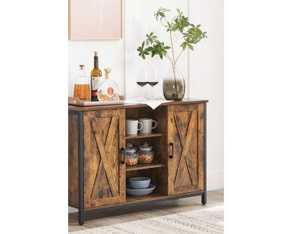 FaFurn - Rustic Farmhome 2 Barn Door Sideboard with Cupboard and Shelves