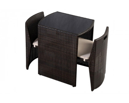 FaFurn - 3 Piece Compact Espresso/White Wicker Patio Cushioned Outdoor Chair Table Set