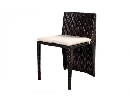 FaFurn - 3 Piece Compact Espresso/White Wicker Patio Cushioned Outdoor Chair Table Set