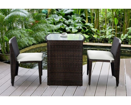 FaFurn - 3 Piece Compact Espresso/White Wicker Patio Cushioned Outdoor Chair Table Set