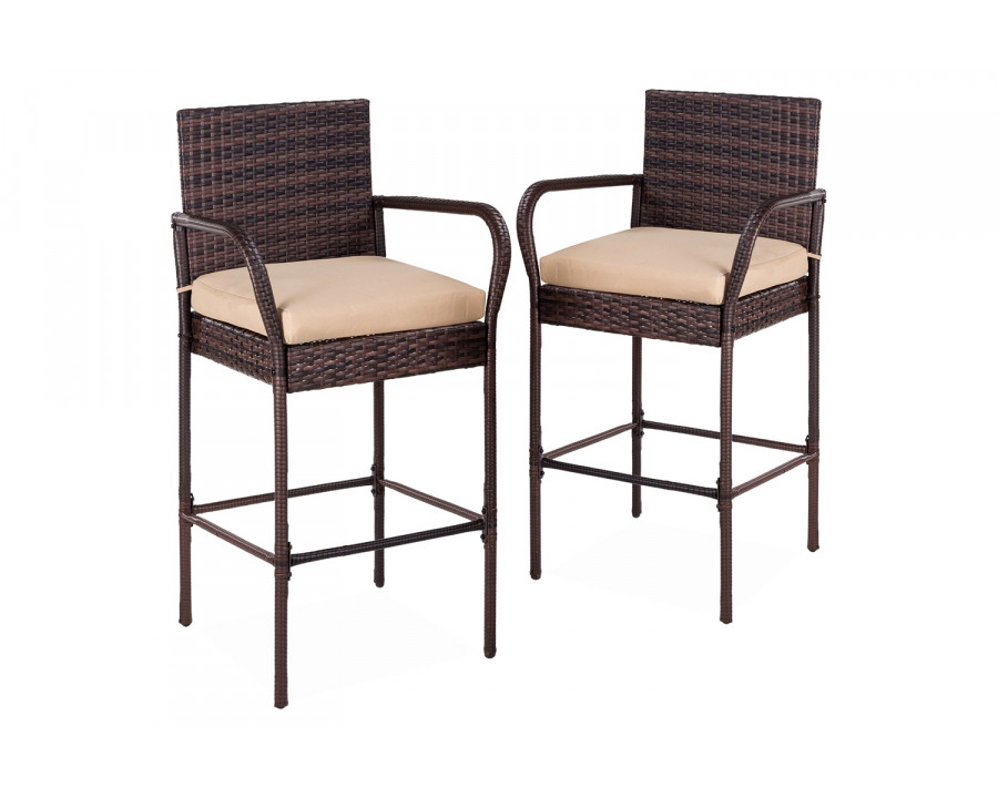 FaFurn - Indoor/Outdoor Wicker Bar Stools with 2 Cushions (Set of 2)