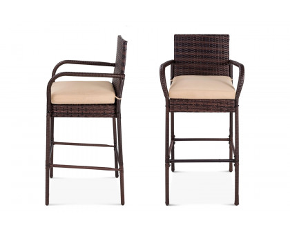 FaFurn - Indoor/Outdoor Wicker Bar Stools with 2 Cushions (Set of 2)